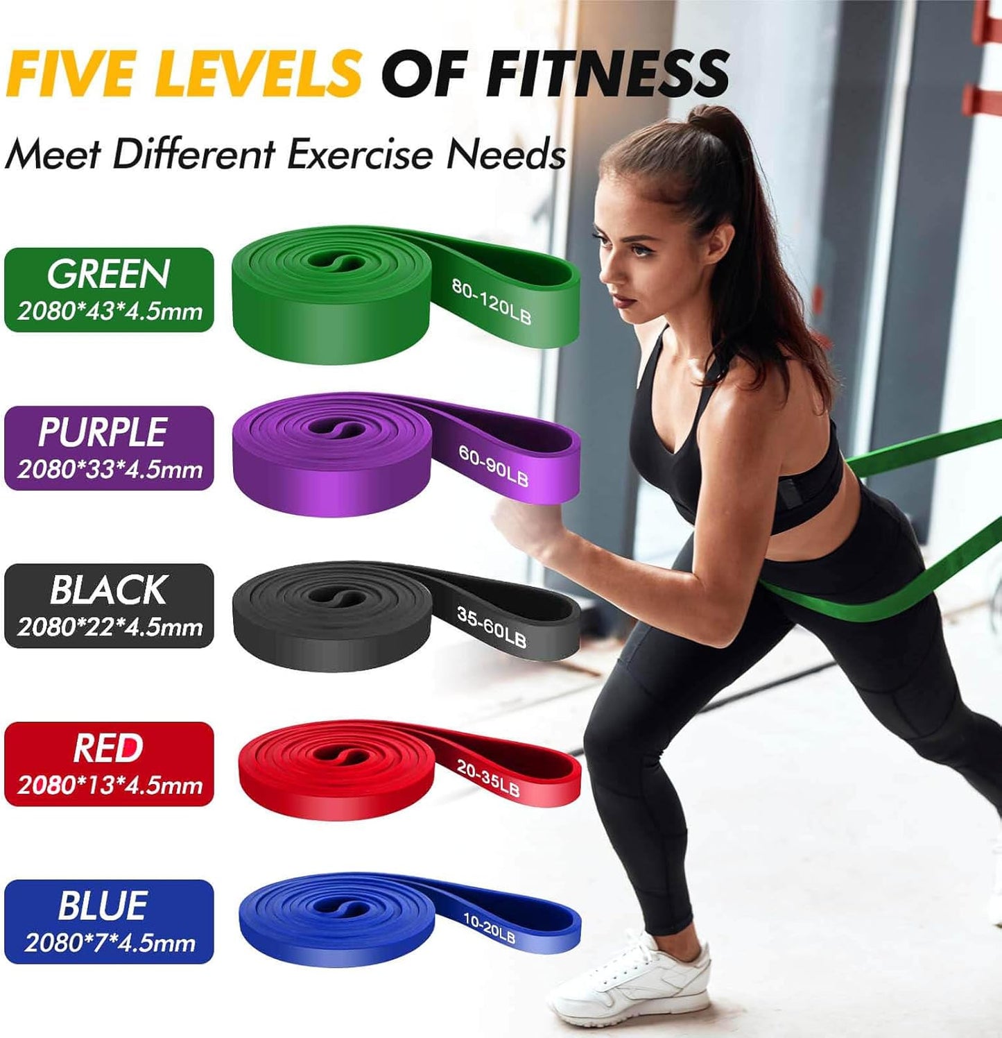 Resistance Bands Set 3 Levels Exercise Fitness Band for Working Out Pull up Band
