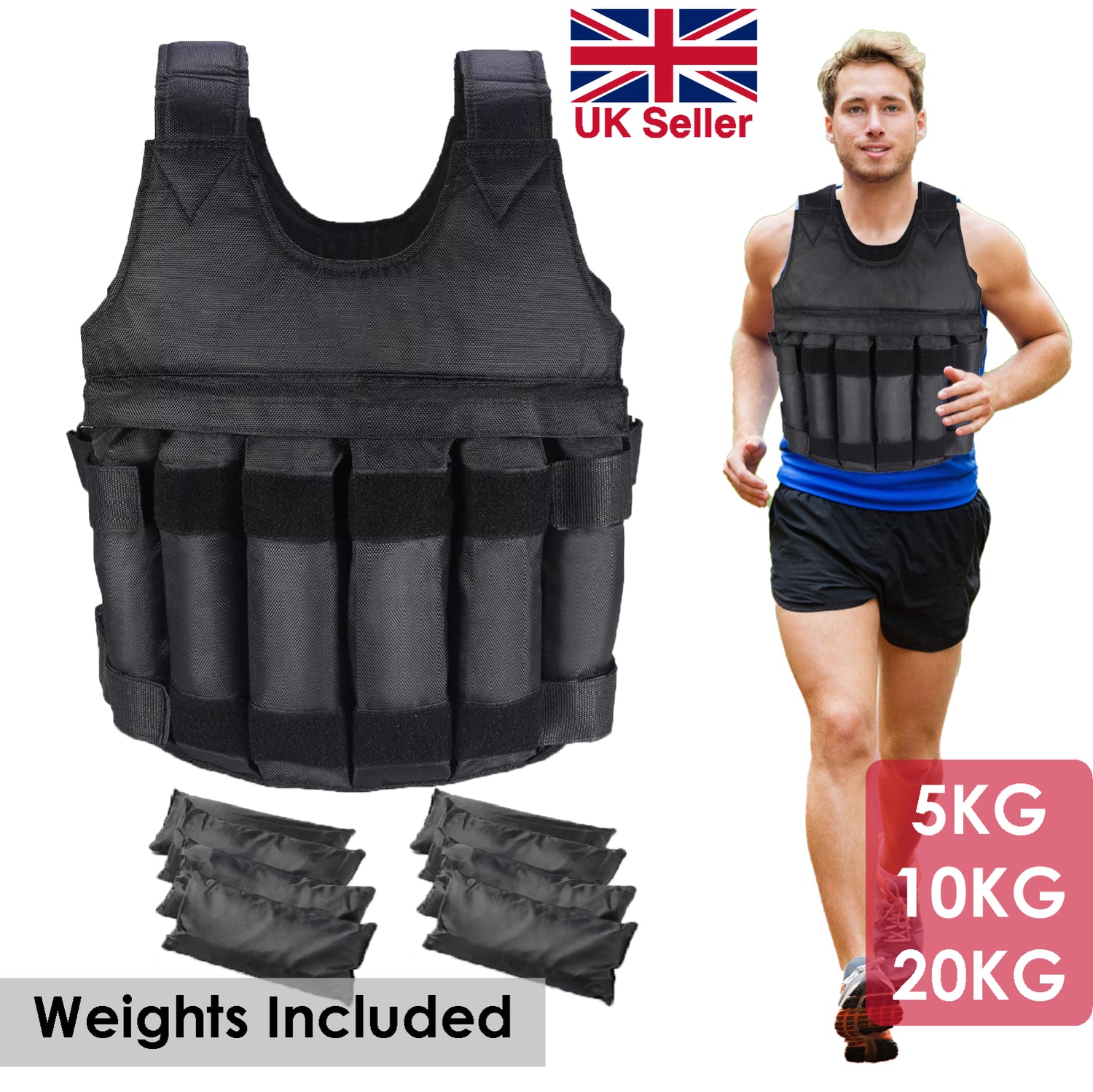 Adjustable Weighted Vest for Gym, Running & Fitness - 5-20 Kg Weight Loss Jacket UK