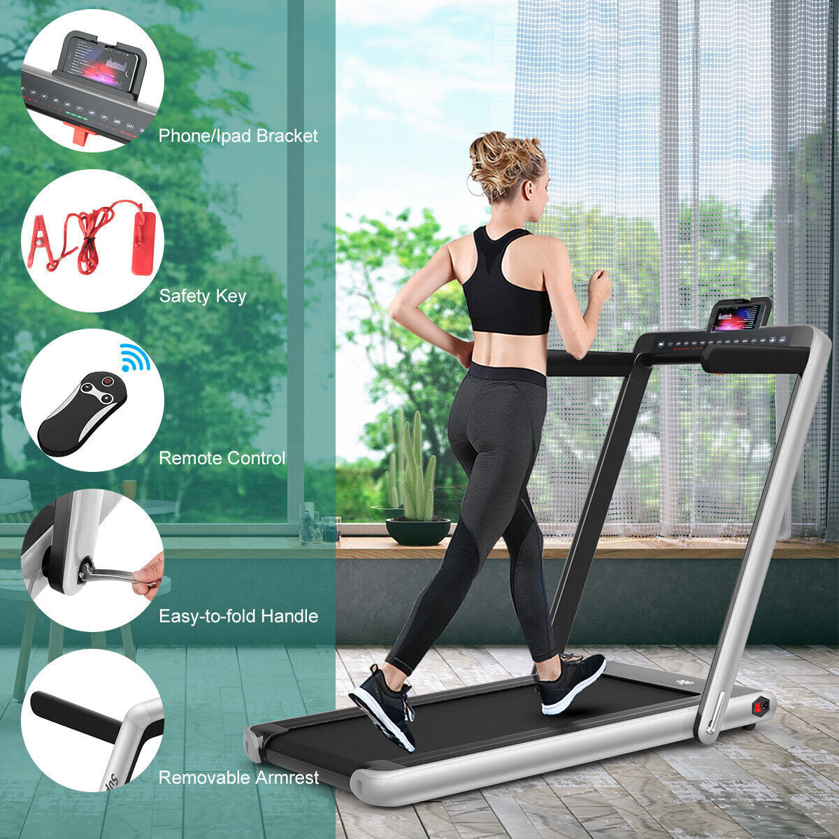 2 in 1 Folding Treadmill Electric 1-12KM/H Walking Running Machine Bluetooth