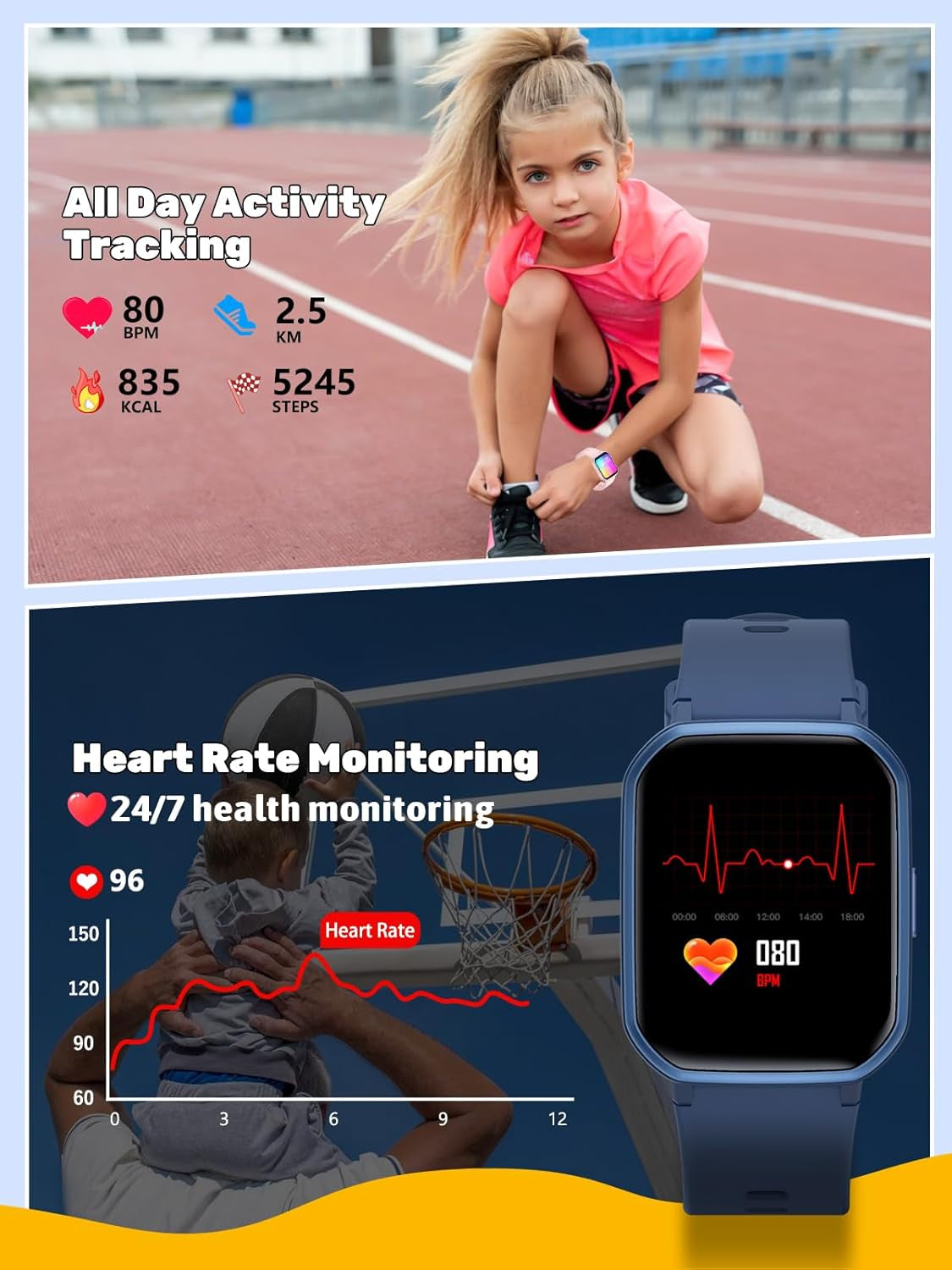 Kids Smart Watch for Boys Girls,Children Fitness Tracker with Heart Rate Sleep Monitor,Waterproof Activity Tracker Pedometer Step Counter for Fitbit Android Iphone (Green)