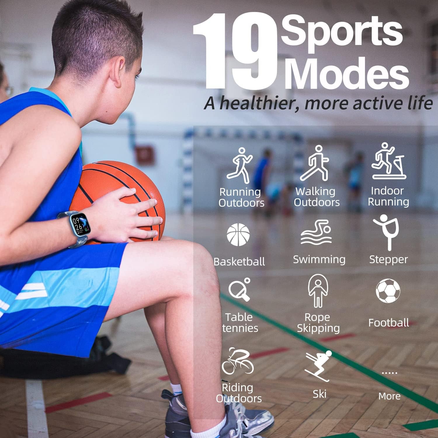 Kids Fitness Activity Tracker Watch, 1.4" DIY Watch Face IP68 Waterproof Kids Smart Watch with 19 Sport Modes, Pedometers, Heart Rate, Sleep Monitor, Great Gift for Boys Girls Teens 6+