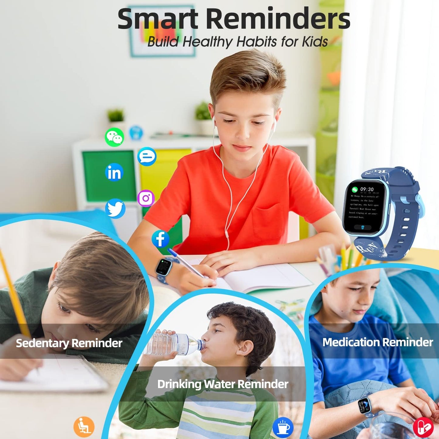 Kids Fitness Activity Tracker Watch, 1.4" DIY Watch Face IP68 Waterproof Kids Smart Watch with 19 Sport Modes, Pedometers, Heart Rate, Sleep Monitor, Great Gift for Boys Girls Teens 6+