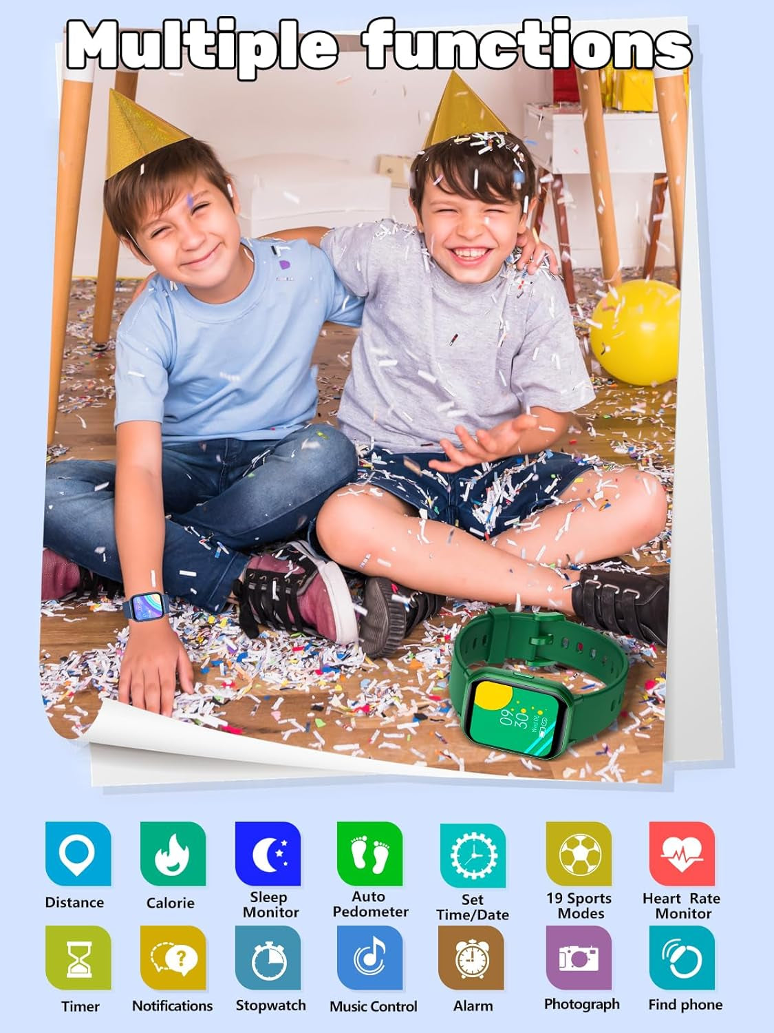 Kids Smart Watch for Boys Girls,Children Fitness Tracker with Heart Rate Sleep Monitor,Waterproof Activity Tracker Pedometer Step Counter for Fitbit Android Iphone (Green)