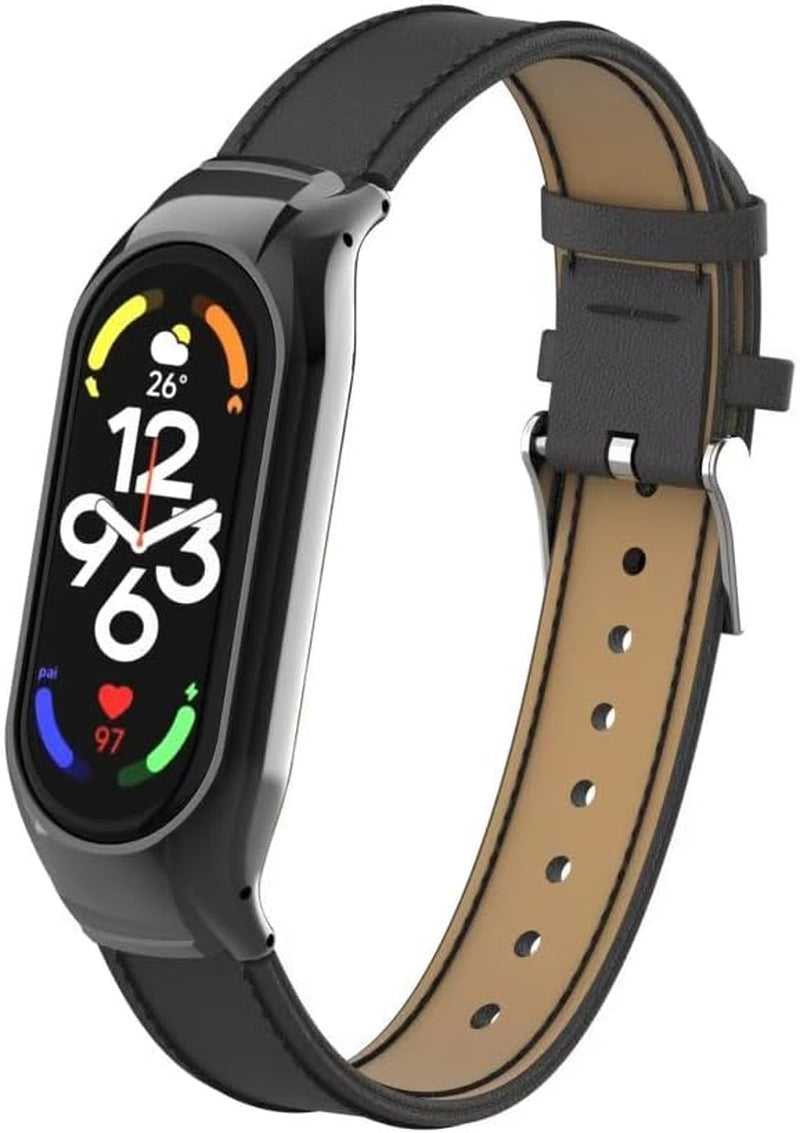 Compatible with Xiaomi Mi Band 7 Strap,Leather Replacement Band Wristband Accessories with Metal Frame for Xiaomi Mi Band 7 Smart Bracelet