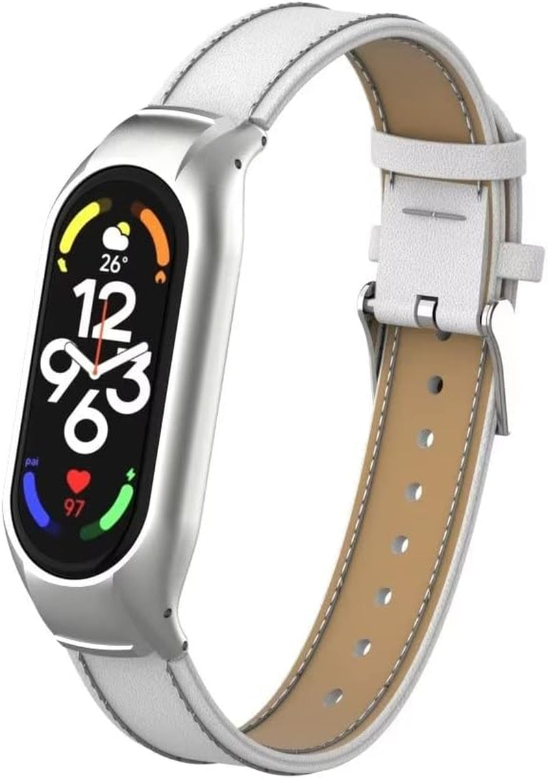 Compatible with Xiaomi Mi Band 7 Strap,Leather Replacement Band Wristband Accessories with Metal Frame for Xiaomi Mi Band 7 Smart Bracelet