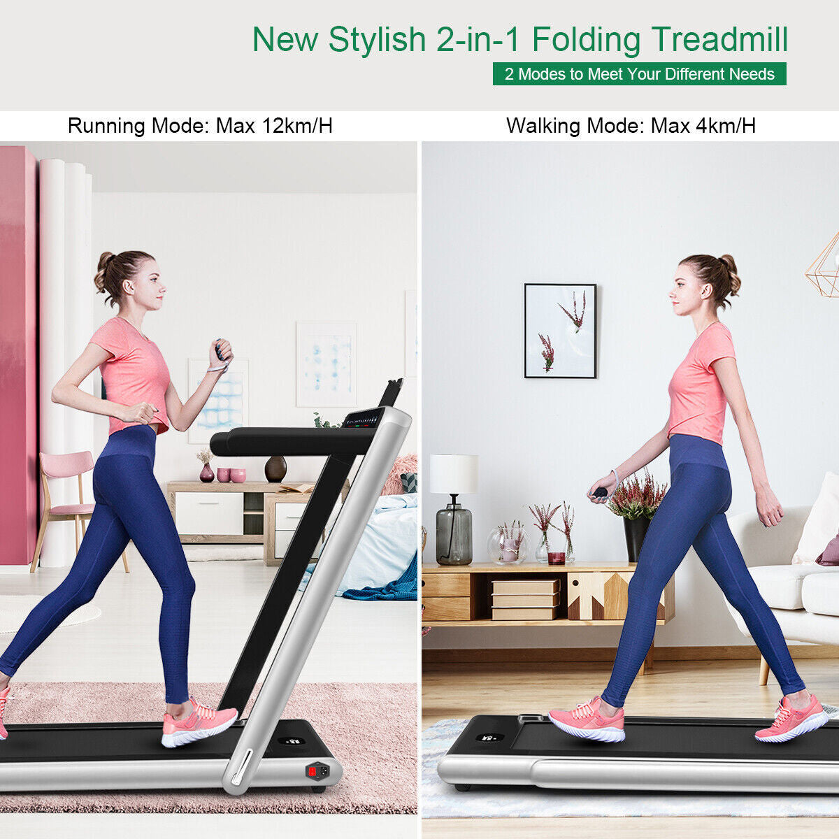 2 in 1 Folding Treadmill Electric 1-12KM/H Walking Running Machine Bluetooth