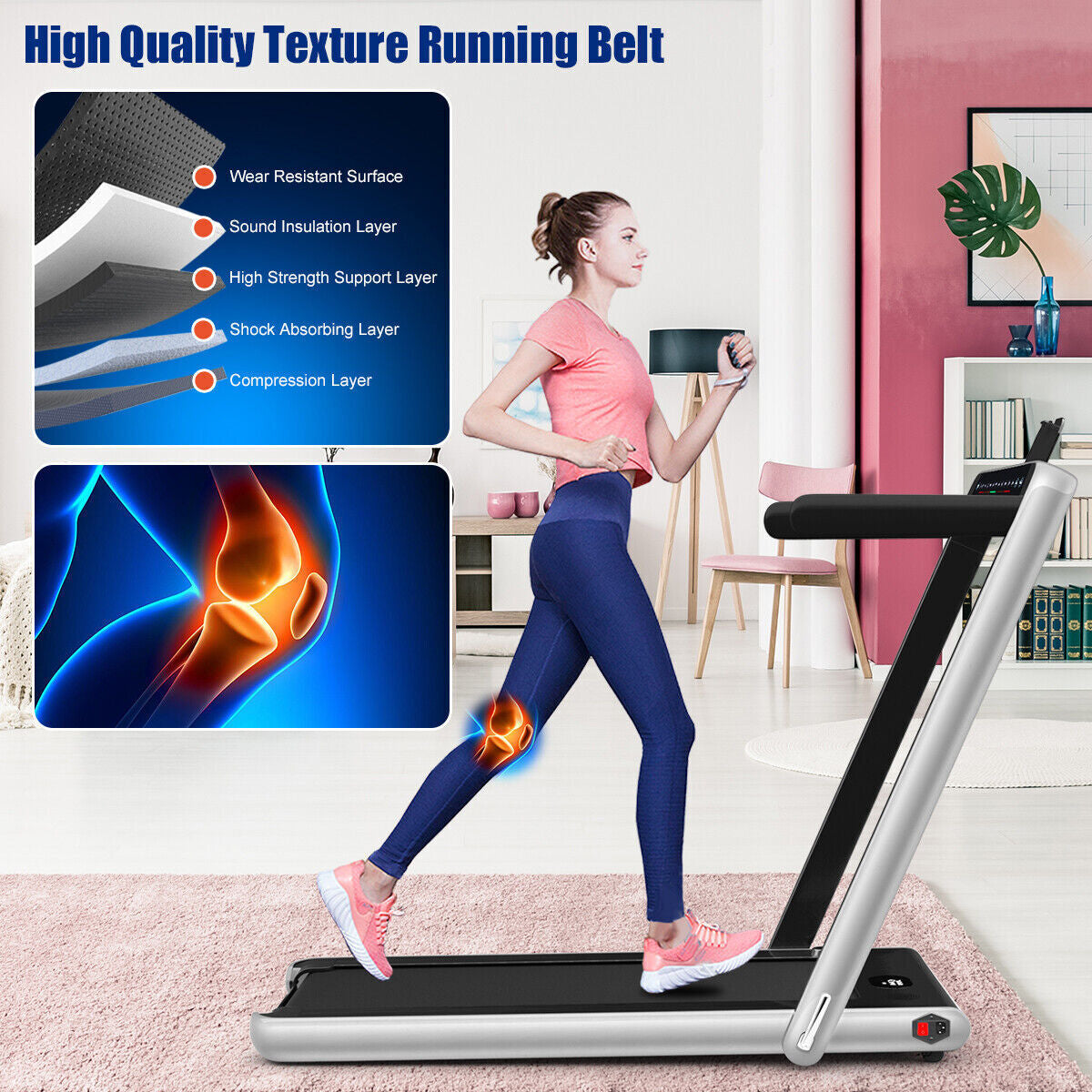 2 in 1 Folding Treadmill Electric 1-12KM/H Walking Running Machine Bluetooth