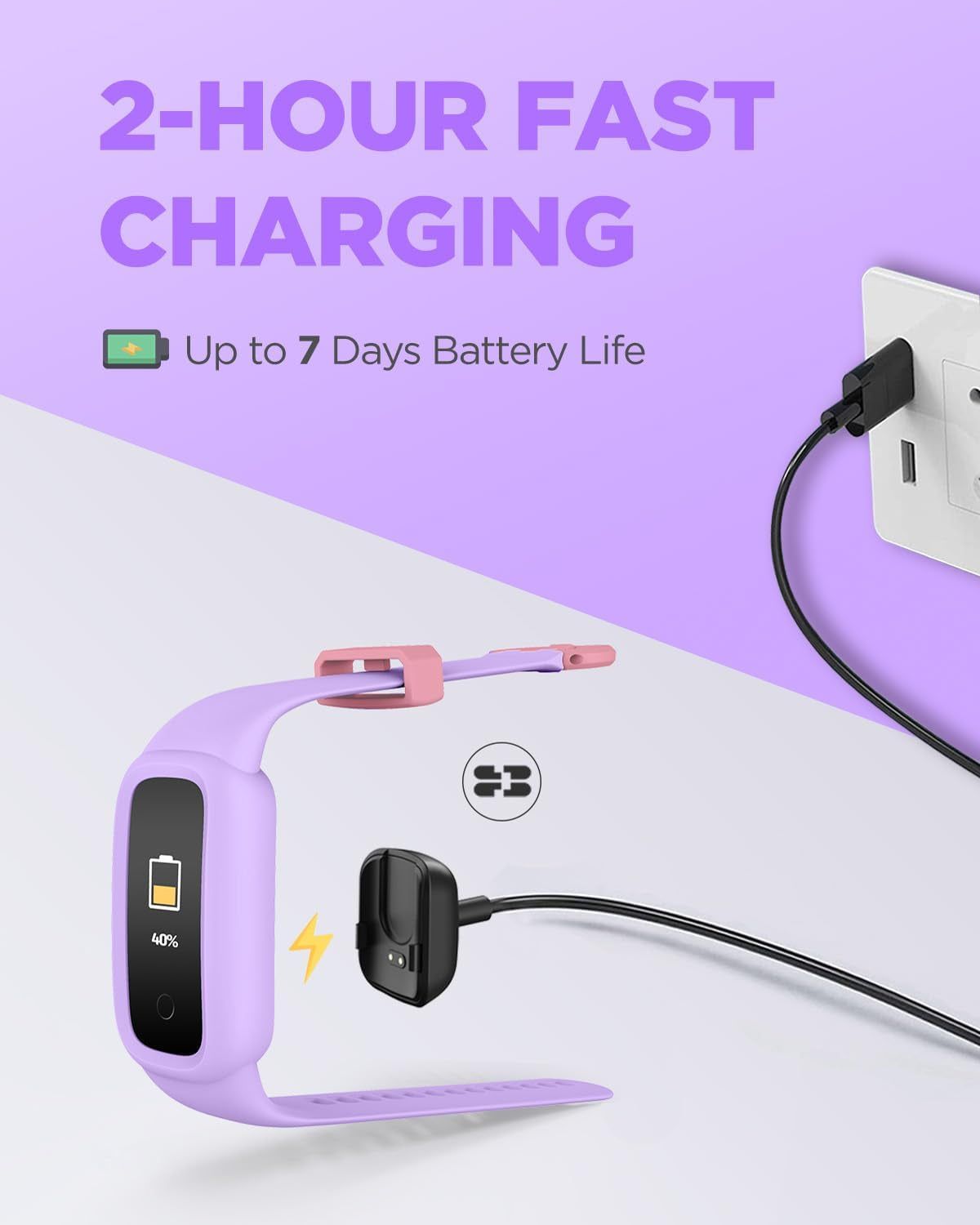 Vigor 2 L Kids Fitness Tracker Watch for Boys Girls Ages 5-15, Activity Tracker, Heart Rate Sleep Monitor, IP68 Waterproof, Pedometer, Calorie Step Counter Watch, Lilac